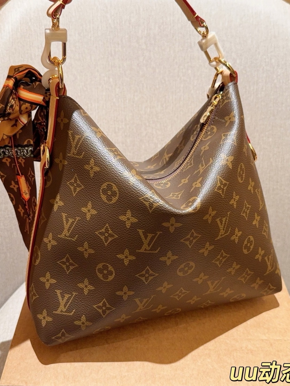 Designer Inspired Monogram Hobo Shoulder Bag - Brown